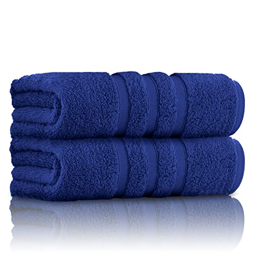 GC GAVENO CAVAILIA Luxury Quality Zero Twist Bath Towels, Stripe Textured 100% Cotton 2 Pack Bath Sheets, Electric Blue, 70x120 Cm