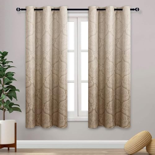 DWCN Ombre Curtains for Bedroom - Damask Patterned Thermal Insulated Blackout Room Darkening Energy Saving Grommet Curtains for Living Room, Set of 2 Window Curtain Panels, 46 x 72 Inches Long, Taupe