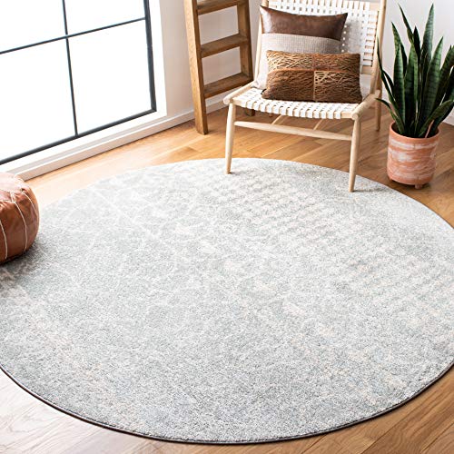Safavieh Boho Rug for Living Room, Dining Room, Bedroom - Tulum Collection, Short Pile, in Light Grey and Ivory, 200 x 200 cm