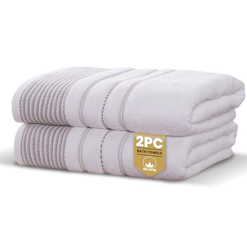 Rapport Home Dakota Stripe Bath Towels 2-Pack - Natural, 70x120cm - 100% Cotton 500gsm - Oeko-Tex Made in Green & BCI Certified