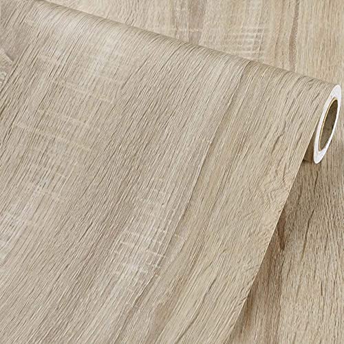 Light Wood Paper Furniture Sticker Roll Rustic Wood Adhesive Vinyl for Cabinets Shelves Office Wall Sticker, 40CMX3M