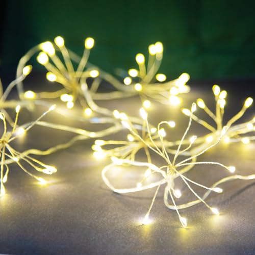 Talking Tables Allium Starburst Lights Battery Operated - 2m LED String Lights for Indoor - Cluster Star Burst Firework Lights for Christmas, Bedroom Decorations, Wedding, Silver
