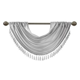 "Madison Park Elena Faux Silk Watarfall with Tassel Trim Embelished Curtain Window Valance, Rod Pocket fits Up to 1.25"" Diameter, Machine Washable, 38x46, Silver"