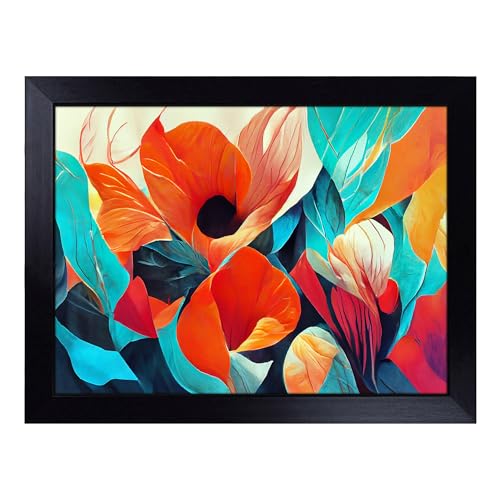 Lap Tray with Bean Bag Cushion, Abstract Floral Art - Handmade in the UK, Raised Wooden Edge, Padded Cushion, Heat-Resistant Wipe-Clean Surface, for Meals, Laptops and Crafts
