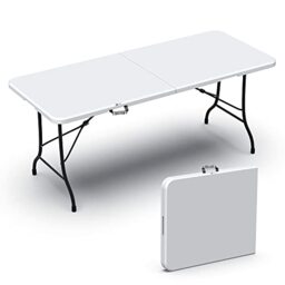 VOUNOT® Folding Picnic Table Portable Heavy duty Party Trestle Table 180 x 75 x 72cm for BBQ Camping Indoor Outdoor, White