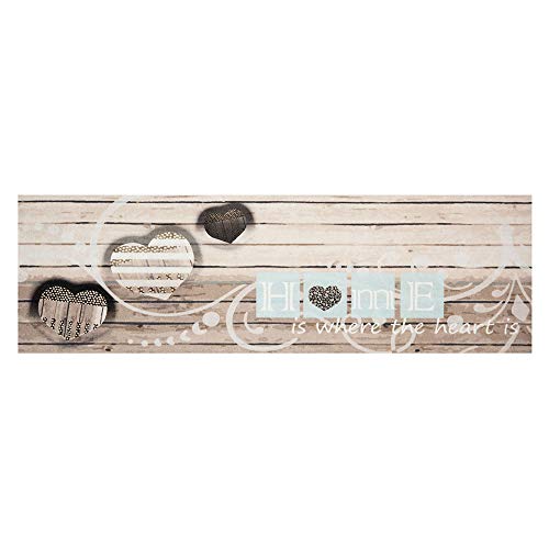 Zala Living Washable Kitchen Rug, Home Is Where The Heart Is (45 x 140 cm, 100% Polyamide, Non-Slip, Suitable for Underfloor Heating) Cream Grey