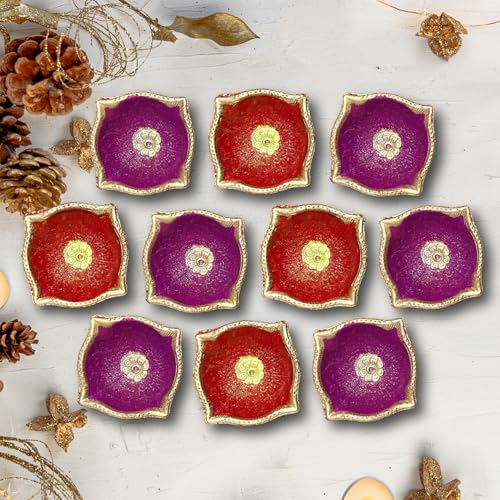 Set of 10 Clay Diya Tea Lights for Home Decor - Diwali Lights, Indian Oil Lamp