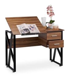 Relaxdays Desk Tilting, Adjustable Worktop Surface, Laptop Table or Drawing Desk, HWD 75x110x55cm, Wood/Black