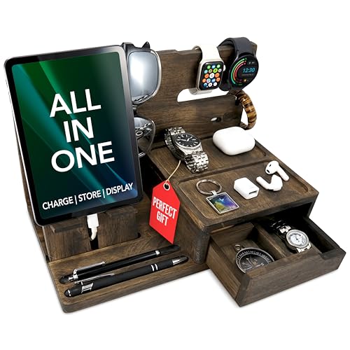 EcoLeafy Dot Nightstand Organizer - Bedside Docking Station for Men -Unique Gifts for Husband, Father or Dad from Wife, Son or Daughter -Desk Organizer for Phone, Watches & Accessories (Rustic)