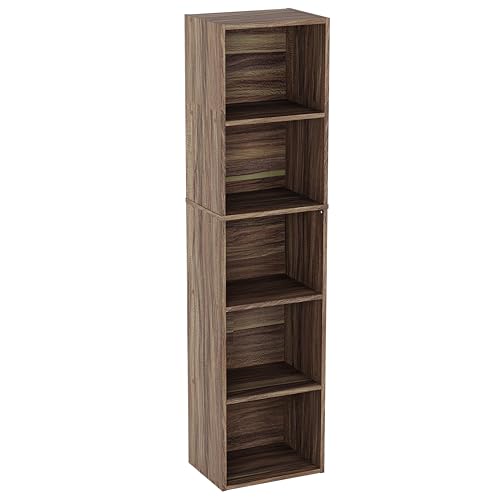 Vida Designs Oxford 5 Tier Cube Bookcase, Walnut Wooden Shelving Display Storage Unit Office Living Room Furniture