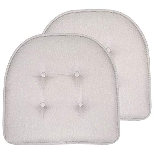 "Sweet Home Collection Chair Cushion Memory Foam Pads Tufted Slip Non Skid Rubber Back U-Shaped 17"" x 16"" Seat Cover, 2 Count (Pack of 1), Light Gray"