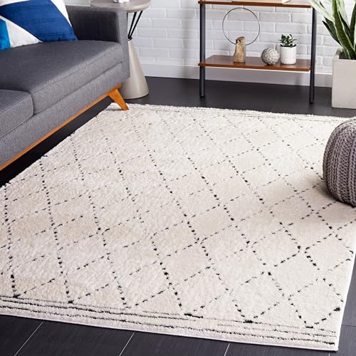 Safavieh Geometric Rug for Living Room, Dining Room, Bedroom - Melody Collection, Short Pile, in Ivory and Blue, 91 X 152 cm
