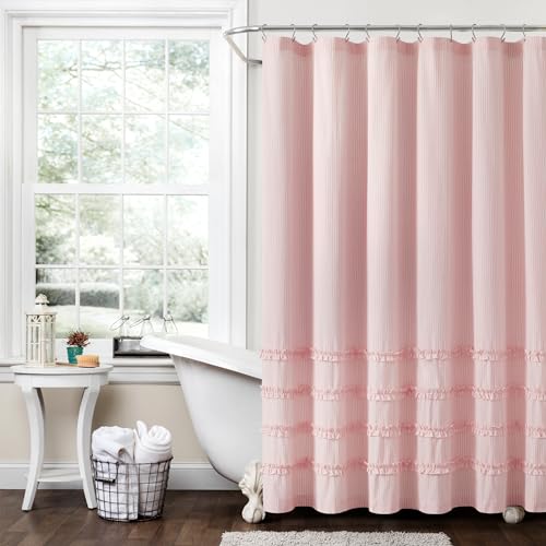 "Lush Decor Vintage Stripe Yarn Dyed Cotton Shower Curtain, 72"" x 72"", Pink"