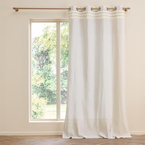 Douceur d'Intérieur, 140 x 240 cm Green Polycotton Eyelet Curtain with Fringes
