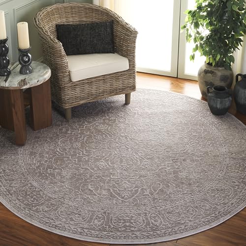 Safavieh Contemporary Rug for Living Room, Dining Room, Bedroom - Reflection Collection, Short Pile, in Beige and Cream, 90 x 90 cm