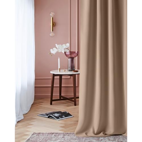 ROOM99 Laurel Curtain with Ruffle Tape, 140 x 260 cm, Width x Height Blackout Opaque Sliding Curtains, Living Room, Bedroom, for Rail System, Beige, 1 Piece