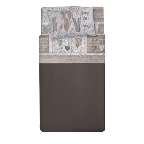 PENSIERI DELICATI 100% Cotton Double Bed Set, 120 x 200 cm, Complete with Bottom Sheet, Top Sheet and 1 Pillowcase, Made in Italy, Shabby in Love Beige Design
