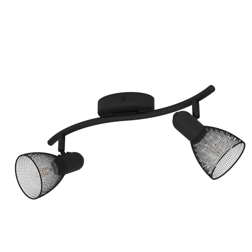 Eglo Ceiling Light Carovigno, 2-Light Ceiling Lamp, Classic, Minimalist, Steel Ceiling Spotlight, Black Living Room Light, Kitchen Lamp, Spots with E14 Socket