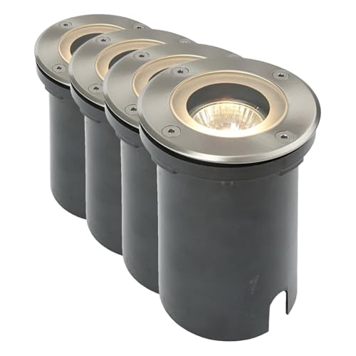 National Lighting IP65 Stainless Steel GU10 Round Outdoor Decking Walk Over Ground Buried Uplighter (Pack of 4)
