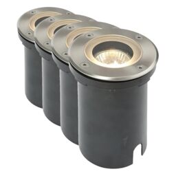 National Lighting IP65 Stainless Steel GU10 Round Outdoor Decking Walk Over Ground Buried Uplighter (Pack of 4)