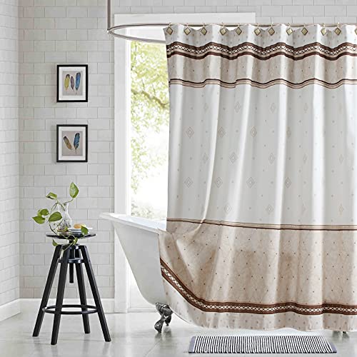 "BESTRIPES Stall Fabric Shower Curtain, Beige Brown Striped Cloth Shower Curtains for Bathroom, Waterproof Polyester Bathroom Curtains, 54"" W x 72"" H"