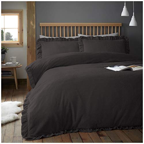 GC GAVENO CAVAILIA Easy Care Super Soft OCO Ruffle Bedding Duvet Cover Set, 100% Polyester, Charcoal, Single
