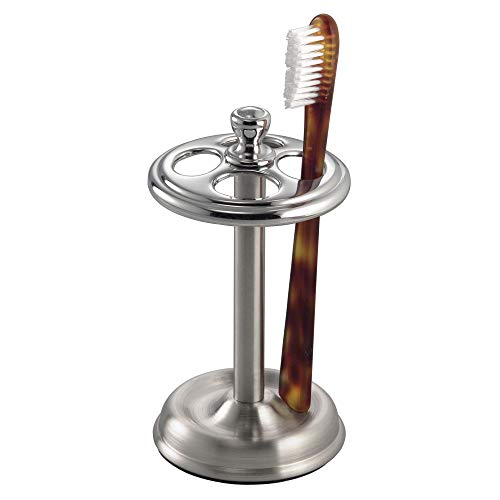 iDesign York Metal Toothbrush Holder/Stand for Cosmetic and Makeup Storage, Made of Stainless Steel, Split Finish,3.25??? x 3.25??? x 5.75???, Brushed Nickel & Polished Chrome