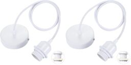 Linkind Metal Pendant Light Fitting, Ceiling Rose E27 Screw Lamp Holder with Lock Ring for Shade, 100cm Braided Flex Cable, Industrial Style, White, 2 Pack