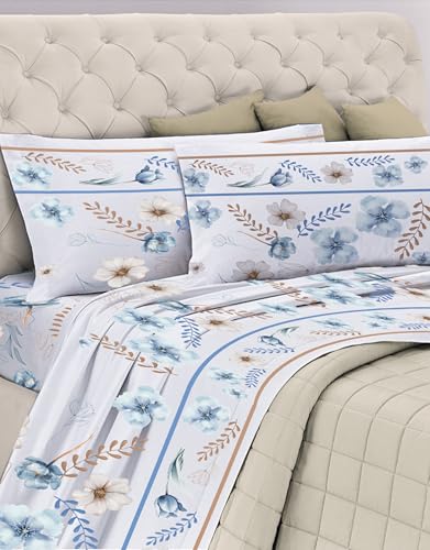 GEMITEX Cotton Bed Set, 100% Cotton, Breathable, Free of Harmful Substances, Certified Quality Standard 100 by OEKO-TEX Confidence in Textile, Double Size, G21/Blue, Designed in Italy