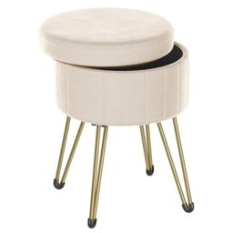 SONGMICS Storage Ottoman, Round Storage Stool Seat, 4 Metal Legs