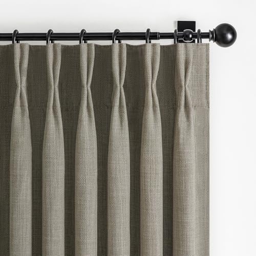 "Blackout Double Layer Thick Linen Sepia Ebony Curtains 84 Inches Long for Living Room 2 Panels Set, Memory Trained Pinch Pleated Thermal Soundproof Country Viral Windows Curtain & Drapes 40""W x 84""L"
