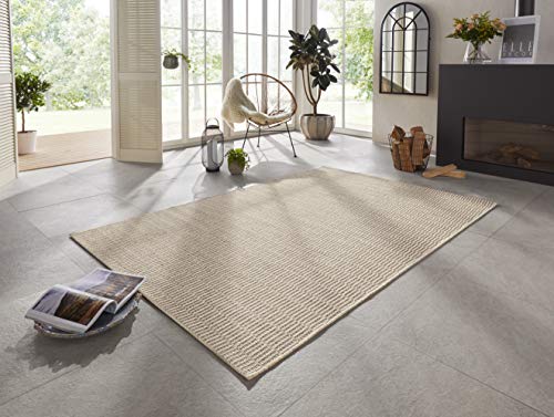ELLE Decoration Brave Indoor and Outdoor Rug - Handmade Look Modern Design Flat Weave - Weatherproof for Patio, Balcony, Living Room, Kitchen, Office and Bedroom in Cream, 160 x 230 cm