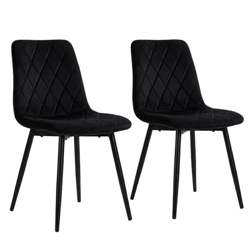 Relaxdays Dining Chair, Set of 2, Velvet, Metal Legs, 120 kg, Black