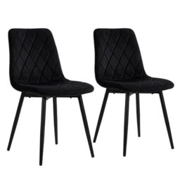 Relaxdays Dining Chair, Set of 2, Velvet, Metal Legs, 120 kg, Black