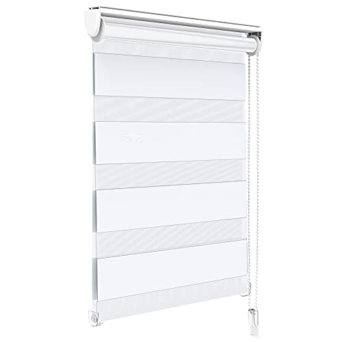 VOUNOT® Day and Night Blinds No Drill, Zebra Roller Blinds for Windows, Double Layer Translucent and Blackout Fabric, Easy Installation Window Shades, White, 45 x 150 cm