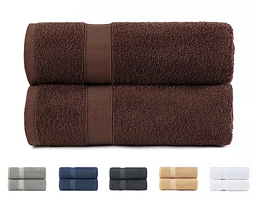 Todocama Set of 2 Large Bath Towels, 100% Cotton 550 gsm Extra Soft, Highly Absorbent and Quick Drying, 100 x 150 cm, Chocolate
