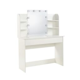 Dressing Dresser Table Desk with LED Lights with Drawers and Open Shelves - Modern Cosmetic Makeup Table, Spacious Womens Bedroom Furniture - 108cm x 40cm x 135cm