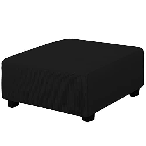 Easy-Going Stretch Square Ottoman Cover 40x40x15 inch Folding Storage Stool Furniture Protector Soft Rectangle slipcover with Elastic Bottom Black