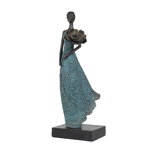 Guichifun Sculptures Home Decor Female Statue - Resin Bronze Woman Holding Flowers Sculpture Modern Creative Home Statue Handicrafts Art Ware Home D??cor Office Room Gifts 7.5 x 7.5 x 21.25 Inch