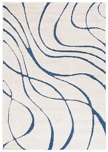 Safavieh Florida Shag Collection Shaggy Rug for Living Room Dining Room Bedroom High Pile Cream and Blue 24 x 36 Inch