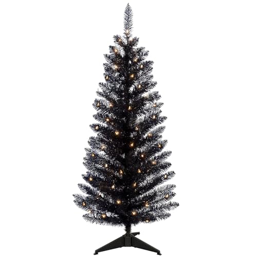 4FT Artificial Christmas Tree with Stand Black Halloween Tree Small Christmas Tree Easy to Assemble Black Christmas Tree with 115 Branch Tips for Indoor and Outdoor
