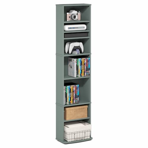 Furinno JAYA DVD Shelf, 8-Tier Tall Narrow CD Rack, Media Shelf with Adjustable Shelves, DVD Storage Cabinets for CD Blueray Game Disc, Easy Assembly, for Living Room, Home Office, Sage Green