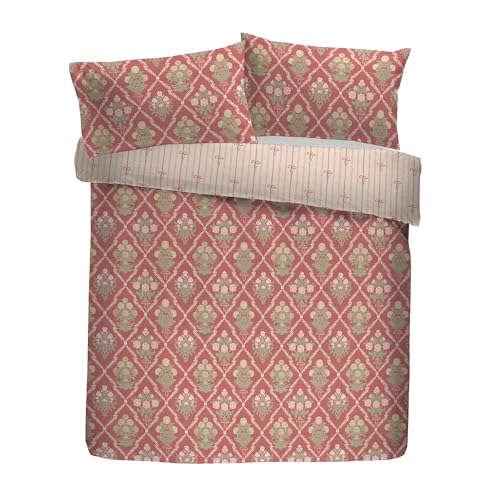Appletree Heritage Aurelia Duvet Cover Set Super King 260 x 220cm – 100% Cotton Floral Bedding, Soft Touch Heritage Design, Pink, Includes 2 Pillowcases