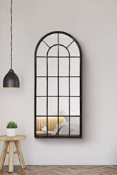 Large New Black Multi Panelled Arched Window Indoor and Outdoor Mirror 4ft7 x 2ft2 140cm x 65cm