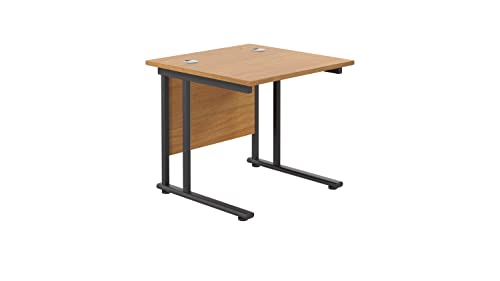 Office Hippo Heavy Duty Rectangular Cantilever Office Desk, Home Office Desk, Office Table, Integrated Cable Ports, PC Desk For Office or Home, 5 Yr Wty - Black Frame/Oak Top, 80cm x 80cm