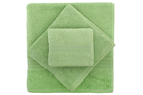Foutastic Luxurious 3-Piece Towel Set, 100% Cotton, 500 g/m², Includes Wash Towel (30 x 50 cm), Hand Towel (50 x 90 cm), Bath Towel (70 x 140 cm), Elegant Green, Machine Washable, Gift Box Included