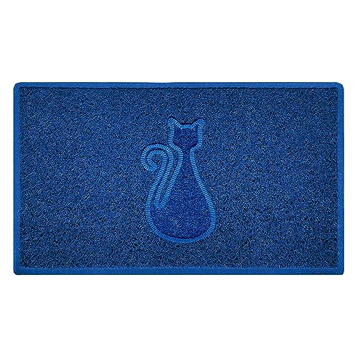 Nicoman CAT Embossed Shape Door Mat Dirt-Trapper Washable Barrier Doormat-(Use Indoor or Sheltered Outdoor)-(75x44cm/29.5x17.3inches,Medium) Blue