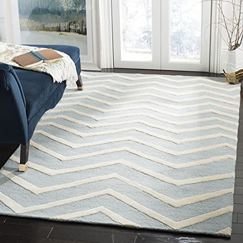 Safavieh Contemporary Indoor Hand Tufted Rectangle Area Rug, Cambridge Collection, CAM714, in Blue / Ivory, 152 X 244 cm for Living Room, Bedroom or Any Indoor Space