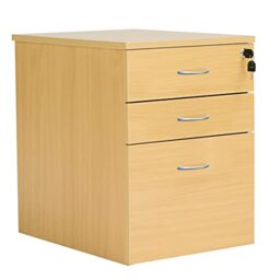 Heavy Duty 3 Drawer (1 for Filing) Mobile Pedestal Filing Cabinet, File Cabinet, Office Cabinet with Hidden Castors, Anti-Tilt Mechanism & Lockable Office Storage, 5 Year Wty