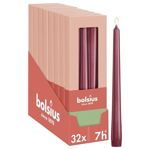Bolsius Essentials - Smooth Taper Candles - Red - 9.6 in - Pack of 32-7.5 Hours - Decorative Candles - No Palm Oil - with Natural Plant Wax